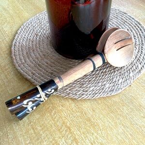 South African Hand Carved Wood Salad Spoons - Set of 2